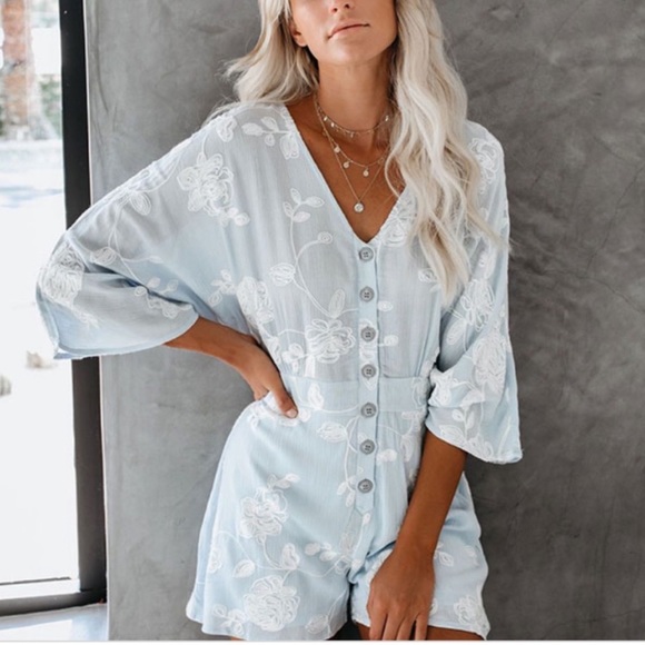 Vici La Petite Embroidered Button Down Romper - Picture 1 of 4